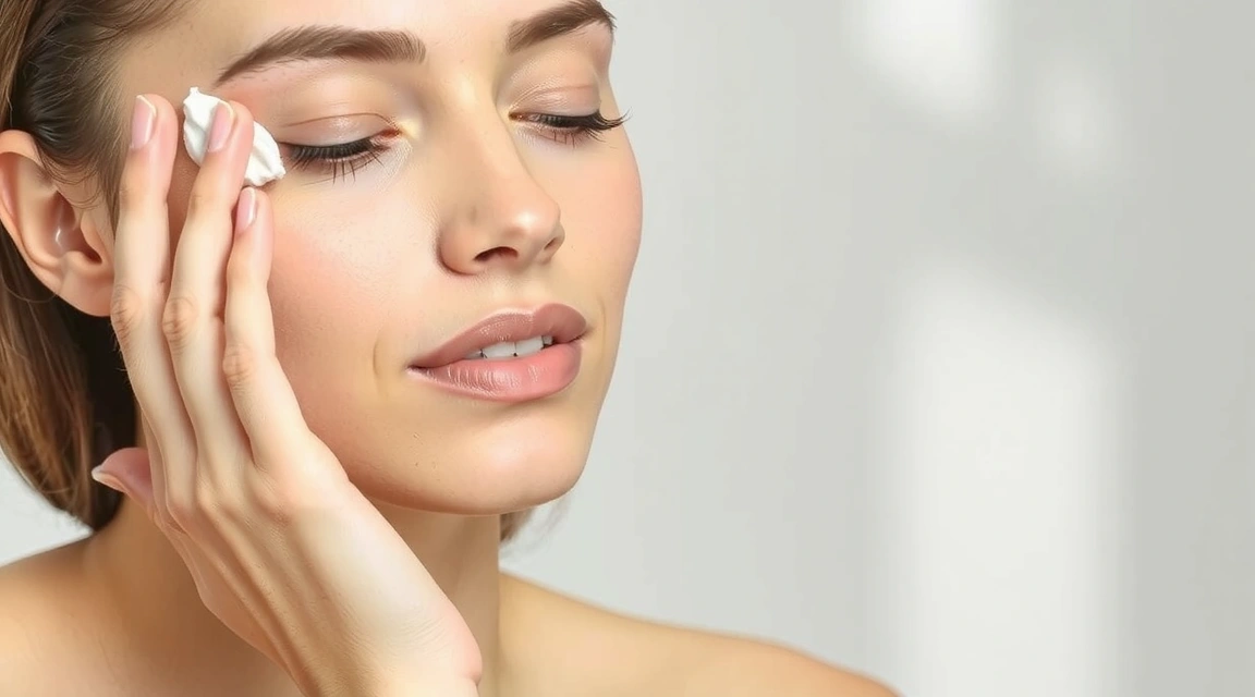 A woman applying a botanical cream to her face, soft light, focus on natural beauty and skincare.