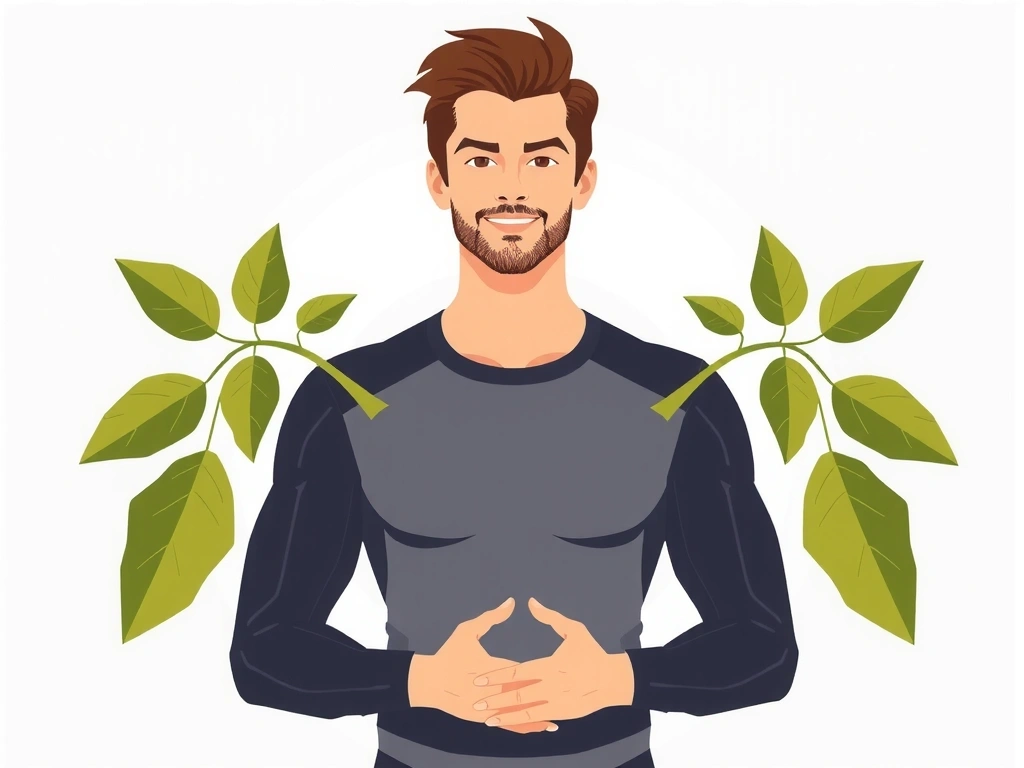 A stylized image representing men's health and vitality, featuring abstract plant elements and a strong, balanced aesthetic.