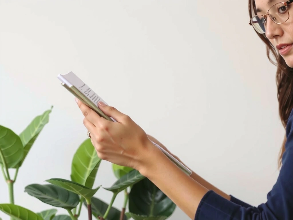 A person reading legal documents with a serene plant in the foreground, representing terms and conditions for natural products.