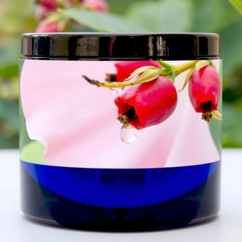 Rosehip flower with oil droplets